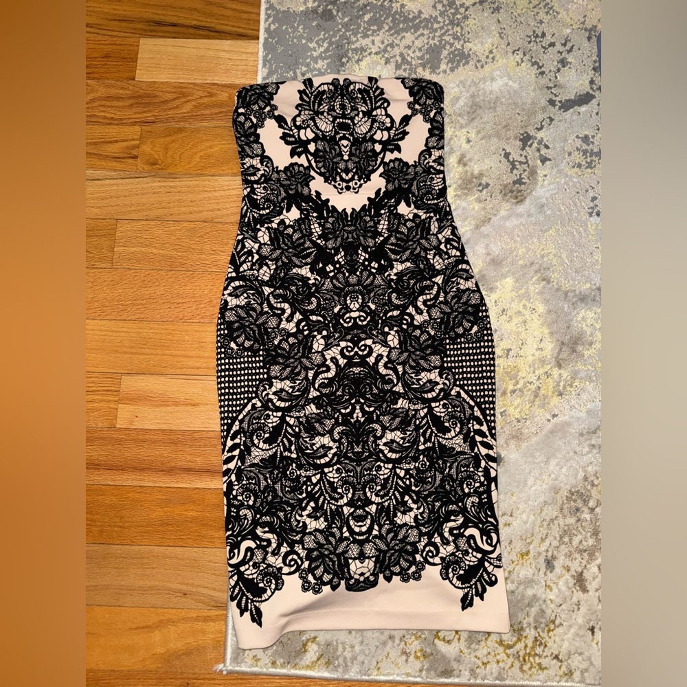 Express Black and Cream Lace Midi Dress